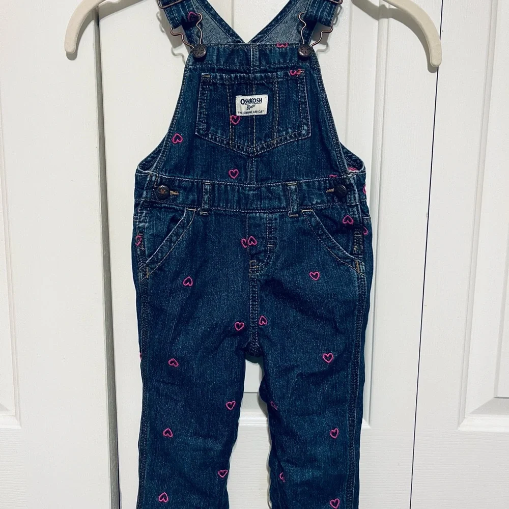 OshKosh B'gosh Denim Overalls with Pink Heart Details